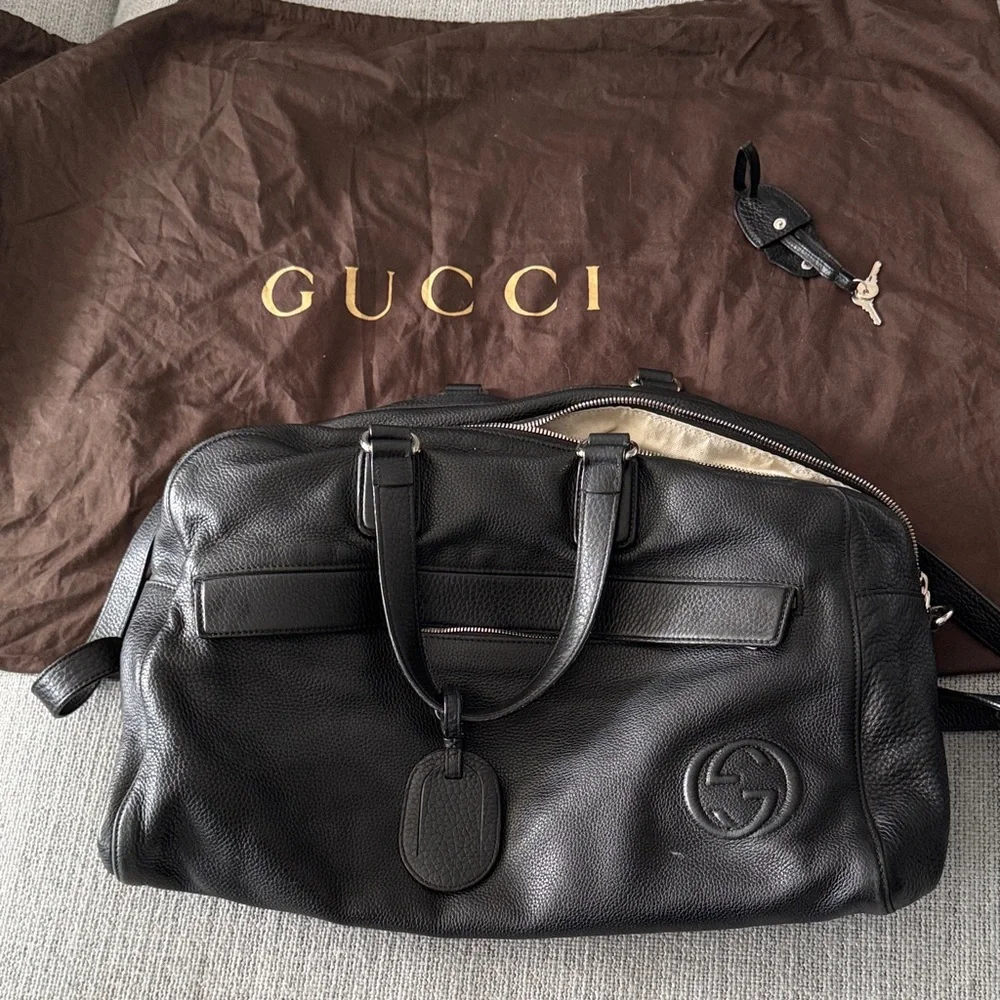 Gucci Black Textured Duffel Bag